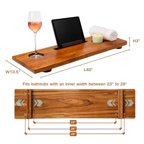 Teak Bathtub Tray 40" - Solid Wood Bath Caddy with Tablet Holder