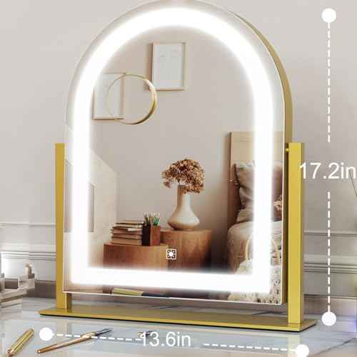 Arched Makeup Vanity Mirror with Lights 17.2" Large LED Lighted Mirror, Hollywood Make Up Mirror with Lighting, Smart Touch, 360¡Æ Rotation, (Gold,Gift Box)