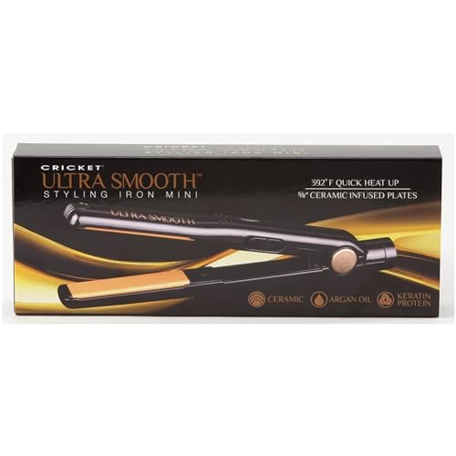 Cricket Ultra Smooth Mini Flat Iron Hair Straightener - Ceramic Plates Infused with Argan Oil & Keratin Protein - Fast Heat Up to 392¡ÆF - Travel-Friendly Design - Automatic Shut-Off - Black