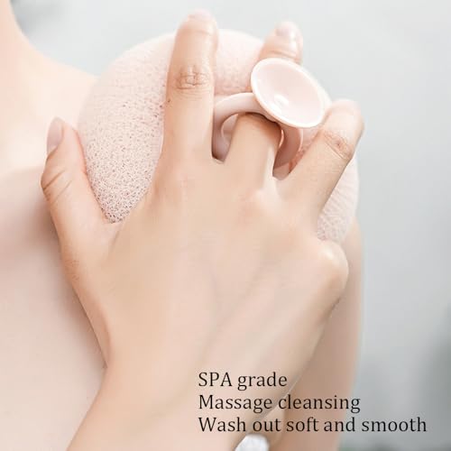 2Pcs Body Scrubber Exfoliator Sunflower Bath Ball, Ultra Soft Sponge Cleaning Brush for Men and Women, Bath Sponge with Handheld Ring (Green+Apricot)