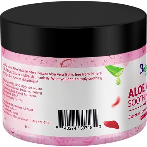 Aloe Vera Soothing Gel from freshly cut 100% Pure Aloe - Big 12oz - Vegan, Unscented - For Face, Skin, Hair, Sunburn relief (Hibiscus)