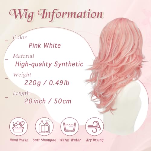 Haloo 20 Inch Pink Layered Wig with Curtain Bangs - Lace Front