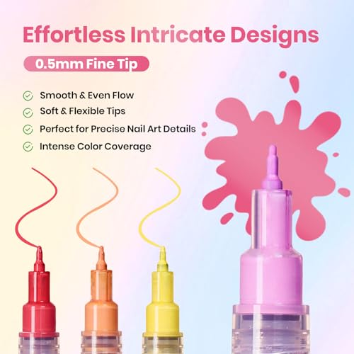 Beetles 12-Color Fine Line Nail Art Pens - 0.5mm Acrylic Markers Set