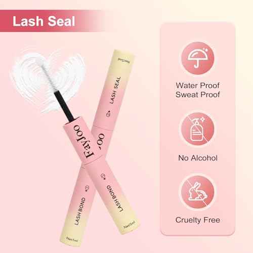FayJoo Eyelash Adhesive Long Lasting Up to 5 Days, Strong & Flexible Hold Glue for Eyelash Extensions, Hypoallergenic Mild, Waterproof & Quick-Dry, 2 in 1 Bond & Seal for Lash Cluster(5ml+5ml), Black