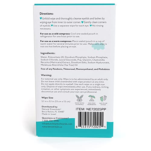 Peepers Plus Advanced Eyelid Wipes by Natural Essentials, Eyelash & Eye Wipes for Daily Use, Hydrating & Moisturizing Hyaluronic Acid & Tea Tree Oil Soothes Allergy Red & Dry Eyes, 30 Count