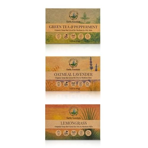 Organic Bar Soap Set ? Handmade Natural Soap Bars with Essential Oils ? Oatmeal Lavender, Lemongrass & Green Tea Peppermint (3.25 oz Each, 3 Bars)