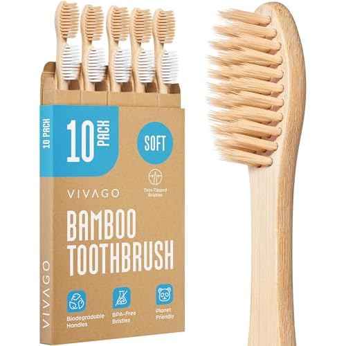 Soft Flossing Bamboo Toothbrushes 10 Pack - BPA Free Soft Bristles Toothbrushes for Adults, Natural Wooden Toothbrush