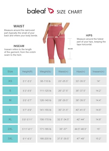 BALEAF Women's Capris Casual Summer Knee Length Leggings High Waisted Petite Yoga Casual Workout Exercise Capris with Pockets Rose Wine XS