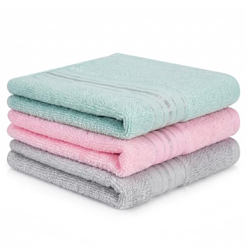 100% Cotton Wash Cloths 13x13 inch 3-Pack Multicolor