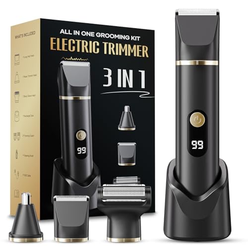 Beard Trimmer for Men, IPX7 Waterproof Body Hair Trimmer Electric Razor Shaver Body Grooming Kit Wet/Dry Use for Groin, Nose, Ear Hairs, Beard, Legs, Chest (Black)