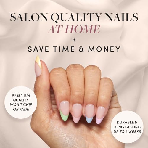 Glamnetic Press On Almond Nails - Confetti, Semi-Transparent, Reusable | 15 Sizes - 30 Nail Kit with Brush On Glue & Remover