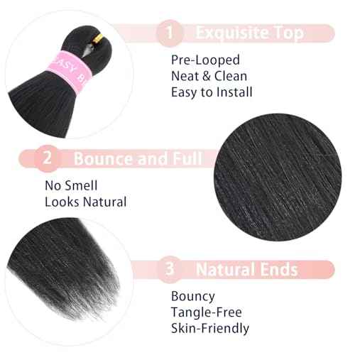 Black Braiding Hair Pre Stretched 20 Inch 6 Pack Synthetic Braids Hair Extensions for Women (1B)