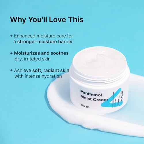 TIAM Panthenol Moist Cream, 1.7 fl oz, 10% Panthenol (Vitamin B5) Moisturizer for Dry & Sensitive Skin, Long-Lasting Hydration for Soft & Glowy Skin, Korean Skin Care