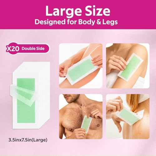 60 Count Face Wax Strips for Hair Removal, All-in-One Waxing Strips for Face, eyebrows, lip, chin & Body | 40ct Facial Wax Strips,20ct Body Waxing Strips & 4 Calming Wipes (Red)