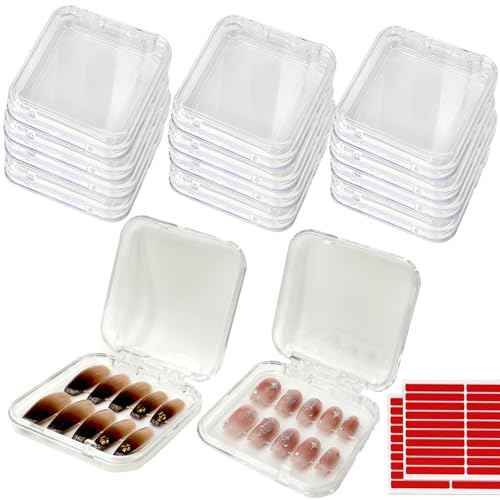 14 Pcs Press On Nail Packaging Box Press on Nail Storage Box for Press Ons with 60 Pcs Adhesive Double Sided Tape for Fake Nail Storage Case Nail Display Nail Salon Supplies Nail Art Business (Clear)