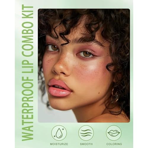 Brown Lip Liner Waterproof Lip Kit with Lips Oil Gloss Plumper Jelly Lips Balm Clear Shimmer Combo,Moisturizing Lipstick Tinted Lipoil Lightweight Non Sticky Liquid Lipstick Women Makeup Gift-Set 02