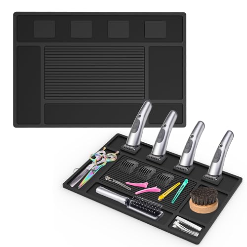 Magnetic Barber Mat with 4 Slots for Clippers & Scissors