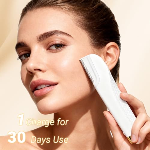 Electric Dermaplane Razor for Women Face, Three-Speed Rechargeable Dermaplane Razor with 5 Refill Blades, Facial Hair & Peach Fuzz Remover for Women,Gift wrapping.(White)