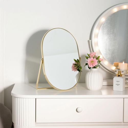 Feyarl Oval Vanity Mirror 12x8 Inch - Gold Cosmetic Mirror