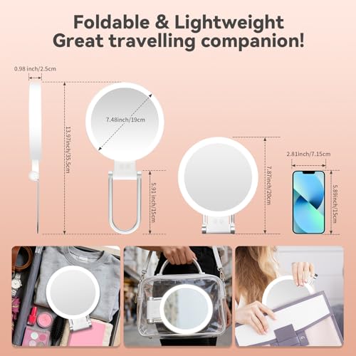SANYCASA Lighted Makeup Mirror - 1X/30X Magnifying, Rechargeable, 3 Color Adjustable LED