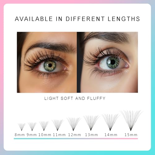 600 Fans 20D Curly Premade Eyelash Extensions 8-15mm Mixed Length Handmade Thin Base Pre-made Fan Clusters D Curly Loose Fan Design for Natural Volume (20D-0.05-D-8-15mm£©