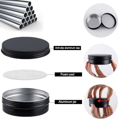 60 Pack Round Cans with Screw Lid 4 Oz Aluminum Metal Tins DIY Food Candle Containers for Lotion Bars, Balms, Salve, Spices, Beard Balm, Crafts with 4 Markers 2 Sheets Label Stickers