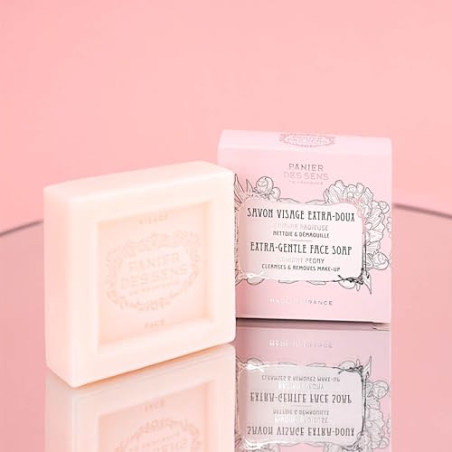 Panier des Sens ? Extra-Gentle Face Soap Bar Peony Radiance ? 98% Natural Ingredients ? Made in France with Shea Butter & French Peony Extract ? Vegan Face Cleanser ? 3.5 oz