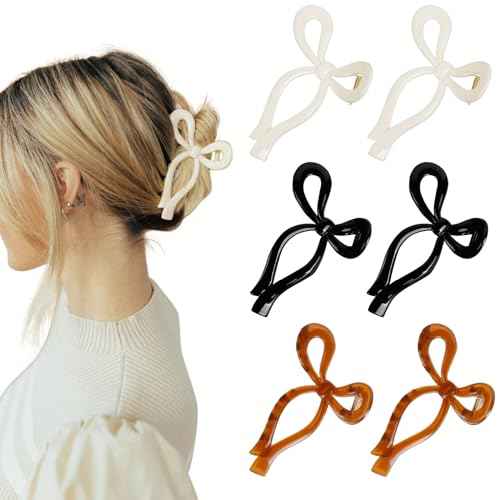 Tobeffect Hair Clip, 6 Pcs Plastic Cute Large Bow Hair Claws, Nonslip Fashion Hair Clips Accessories Gifts for Women Teen Girls