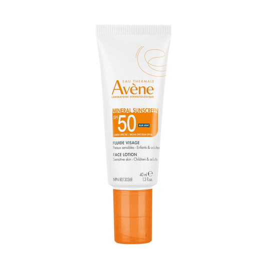 Avène Mineral Sunscreen SPF 50 Face Lotion, fast absorbing, 100% Mineral Sunscreen, Protects against UV, pollution + bluelight, With with Zinc Oxide + Bisabolol, 80 minute water resistance 1.3 oz
