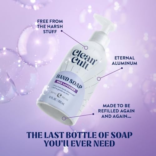 Bundle of Cleancult - Liquid Hand Soap Refills - Wild Lavender - 32 oz/1 Pack + Moisturizing Liquid Hand Soap - Refillable Aluminum Bottle - 12 oz