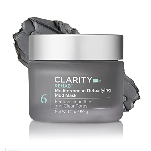 ClarityRx Rehab Mediterranean Detoxifying Mud Face Mask, Plant-Based Natural Moisturizing Acne Treatment for Oily, Acne-Prone Skin (1.7 oz)