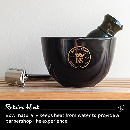 ROYAL SHAVE Ceramic Textured Shaving Bowl ? Shave Soap & Shaving Cream Dish, Textured for Rich Lather ? LARGE (Black)