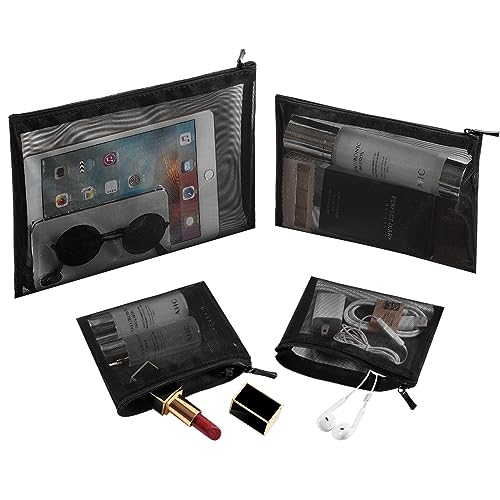 Mesh Makeup Bag with Zipper - 4 Piece Cosmetic Organizer Set