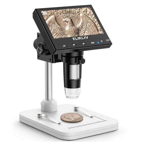 Elikliv White LCD Digital Microscope 1000x with 8 LED Lights, 4.3" Display
