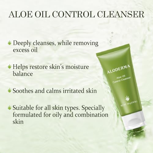 Aloderma Essential Aloe Clearing Set - 4 Pieces - Cleanser, Soothing Cream, Aloe Vera Gel with Tea Tree Oil and Aloe Clearing Gel