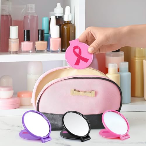 clothmile 50 Sets Breast Cancer Awareness Gifts Include 50 Pink Ribbon Mini Folding Makeup Mirrors 50 Pink Cards 50 OPP Bags for Girls Women Survivor Party Favors Supplies