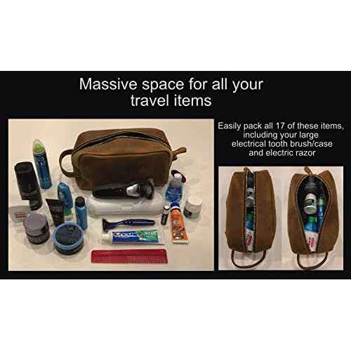 Calissimo Genuine Leather Toiletry Travel Tote Bag - Dopp Kit - Shaving Kit.