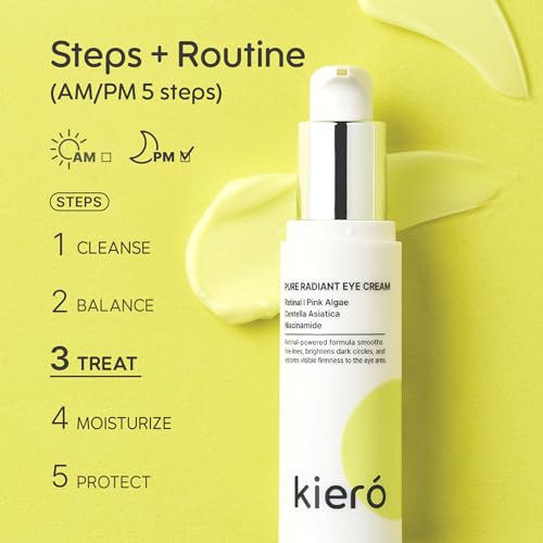 Kiero Pure Radiant Eye Cream - Lightweight & Fast-Absorbing Eye Crea for Puffiness, Bags Under Eyes & Dark Circles - Vegan, Firming Eye Moisturizer with Niacinamide & Centella Asiatica (0.85 fl oz)