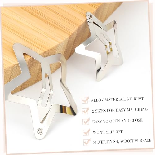 40pcs 1.6" and 1.2" Metal Star Hair Clips - 2000s Y2K Silver Star Barrettes for Girls,Stocking Stuffers for Teen Girls