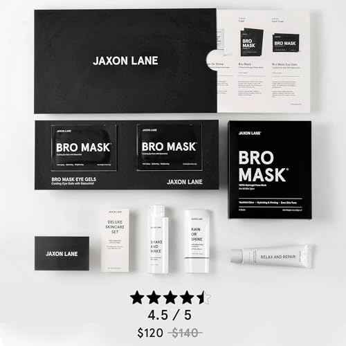 Mens Skin Care Kit 5 Piece Deluxe Facial Skincare Routine Gift Set, Anti Aging Korean Skin Care for Men: Enzyme Powder Face Wash, Moisturizer, SPF 50 Sunscreen, Bro Mask Sheet Masks, Under Eye Patches