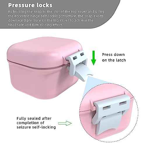 ARGOMAX Leak Proof Denture Bath Cup, Portable Soaking Denture Box, Denture Bath Case with Strainer, for Dentures and Braces (Pink + White).