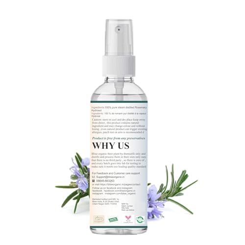 Rosemary mist (Hydrosol) - 100% Pure and Natural(100ml) For Hair fall control and Hair Growth (100ML(3.3 oz))
