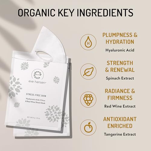Eve Hansen Sheet Masks Set | Collagen and Hydrating Face Mask Sheet with Hyaluronic Acid, Red Wine Extract | 10x