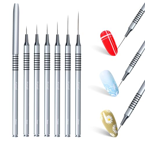 Komall 6Pcs Metallic Nail Art Liner Brushes Set - Fine Detail Drawing Pens
