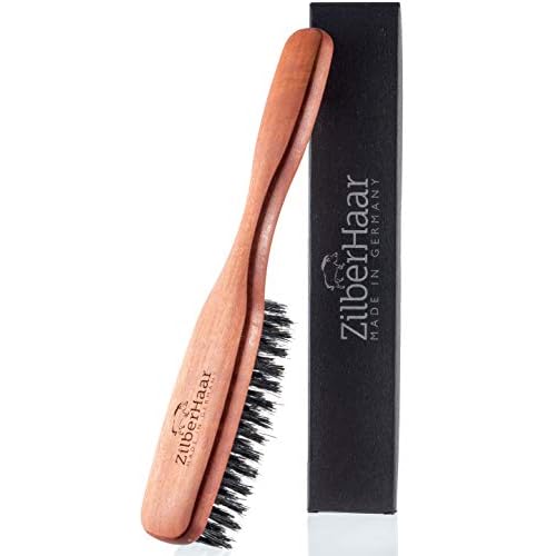ZilberHaar Long Hair & Beard Brush - Made From Stiff First Cut Boar Bristles And Pearwood - Perfect Beard Care for Men - Works with all Beard Balms and Oils - 8.5 inches long