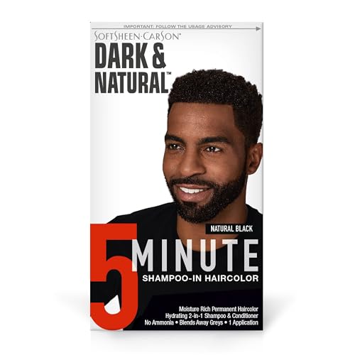 SoftSheen-Carson Dark & Natural Hair Color for Men 5 Minutes, Gray Coverage for Up To 6 Weeks, Shampoo-in Permanent Hair Dye, Jet Black, Ammonia Free, Natural Black