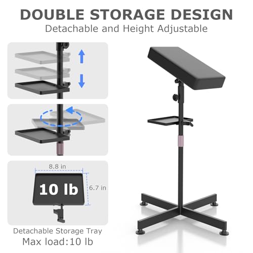 ZHOOGE Tattoo Armrest Stand with Tray, 26-38in Height, 360° Rotation