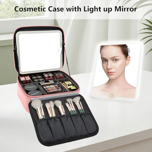 Travel Makeup Bag with LED Mirror and Adjustable Dividers