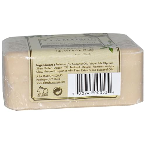 A LA MAISON Sweet Almond Bar Soap - Triple French Milled Natural Moisturizing Hand Soap Bar (1 Bar of Soap, 8.8 oz)