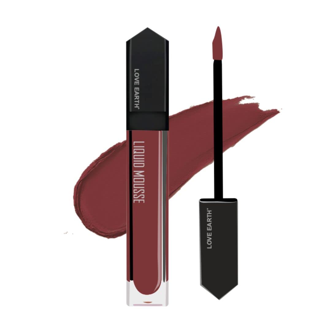 Love Earth Liquid Mousse Lipstick - Matte Finish | Lightweight, Non-Sticky, Non-Drying,Transferproof, Waterproof | Lasts Up To 12 Hours With Vitamin E And Jojoba Oil - (6 ml (Pack Of 1) Irish Coffee)